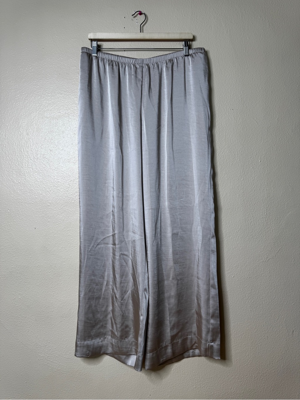 New Day Pants Women’s Large Beige Champagne Satin Wide Leg Pull On Trousers
